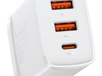 Baseus Charger Wall 30W USB-C/2xUSB-A UK White
