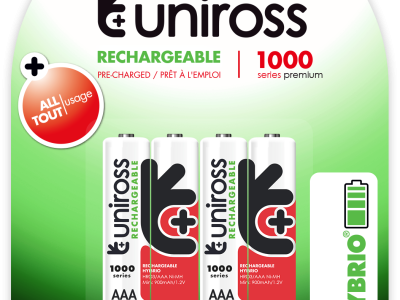 Uniross AAA 1000 Hybrio Rechargable Batteries 4Pcs