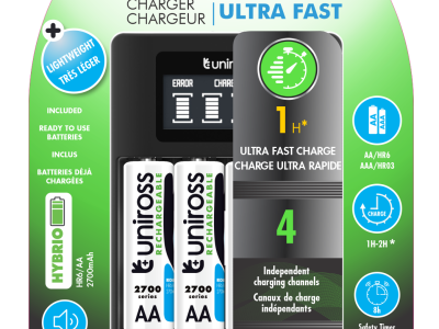 Uniross UCU005A Ultra Fast Charger With 4x AA 2700 NIMH Batteries