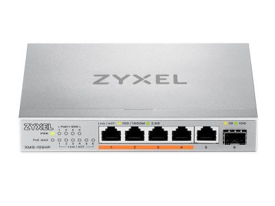 Zyxel 5-Port 2.5G Multi-Gigabit PoE Switch, 4 PoE + 10G SFP+ XMG-105HP
